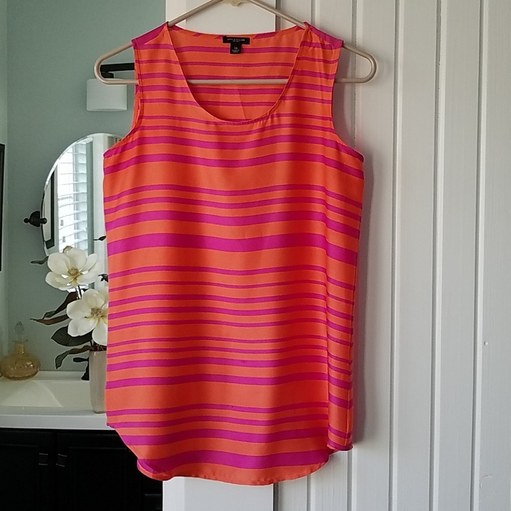 Ann Taylor Orange and Fuchsia Pink Striped Tank
